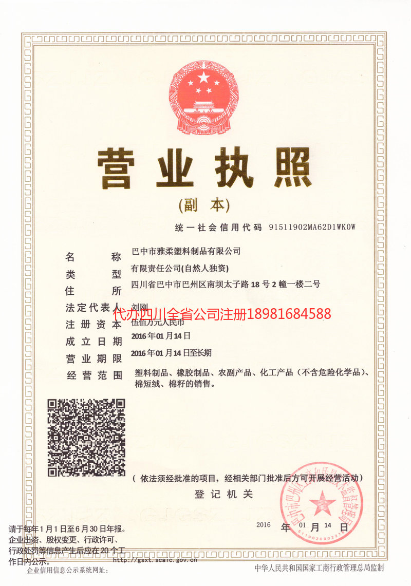 安岳安岳雅柔塑料制品有限公司