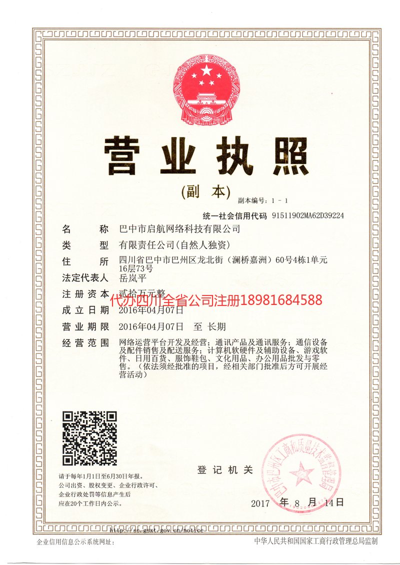 安岳安岳启航网络科技有限公司